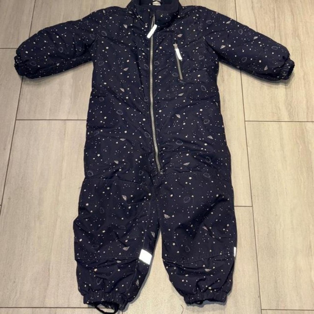 HM Navy Blue Star Planet Print Snowsuit Toddler 2T Insulated Winter One Piece